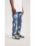 High Street Printing Wash Straight Street Clothing Slim Jeans Mid-Waist Casual Fashion Pants-Outfit