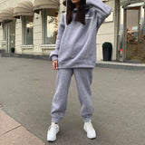 Printed Women's Tracksuit Hoodies Hooded Fleece Oversized Long Sleeve Suit 2 Piece Set Female 2021 Sport Pants Lady