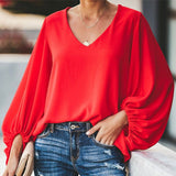 Lantern Sleeve V Neck Solid Women Blouse Lace Patchwork Oversize Female Blouses 2021 Spring Casual Ladies Top