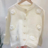 Three-Dimensional Rose Round-Neck Knitted Cardigan Autumn And Winter New Loose Lazy Button Sweater Jacket-Outfit
