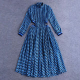 Patchwork Dress For Women Print Stand Collar Tunic High Waist Ruched Long Dresses 2020 Spring Elegant