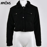 Elegant Solid Color Cropped Teddy Jacket Women Front Pockets Thick Warm Coat Autumn Winter Soft Short Jackets Female