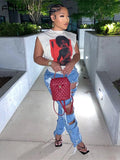 Summer Streetwear Sleeveless Bandage Crop Tops Women 2023 Funny O Neck Graphic T Shirts Tees Loose T Shirt White Tops 425-0-Outfit