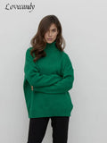 Women Turtleneck Knitted Sweater Simple Loose Long Sleeve Solid Pullover Top Autumn Winter Warm Casual Oversized Lady