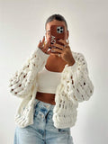 Coat Casual Hollow Button Solid Color Long-Sleeved Sweater Design Full Of