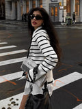 Women's Black And White Stripes Simple Fashion V-Neck Button Knitted Cardigan