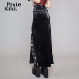 Alt Fashion High Waist Long Skirt with Double Slit Women Winter Velvet Black Sexy Skirts Gothic Punk Clothes