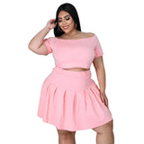 Size Sets Skirts Women Fashion Casual Crop Top Mini Skirt Two Piece Solid Outfits New Uniform Summer Wholesale