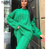 Autumn Knit Outfits Women Two Piece Sets Rib Loose Pullover And Wide Legs Pants Streetwear Sweater Suit Matching