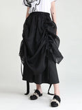 Black Irregular Drawstring Bandage High Elastic Waist Half-body Skirt Women Fashion Tide New Spring Summer 2023
