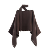 Women's Clothing 2025 Summer New Loose Casual Temperament Simple Rivet Scarf Shirt