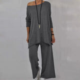 Women Pant Sets Summer 2022 Fashion Off Shoulder Tops and Elastic Waist Trousers Suits Casual 2 PCS Knitted Matching