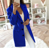 autumn and winter solid color suit collar mid-length double-breasted woolen
