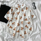 Shirts Women 2023 Blouses Summer Print Casual Tops Korean Fashion Blusas Harajuku Oversized White Black Blouse Y2k