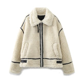 New Artificial Fur Effect Motorcycle Jacket 3548247-Outfit