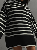 Women Sweater Turtleneck Oversize Pullover For Winter 2022 Women's Striped Sweaters Warm Jumper Thick Sweater For Women