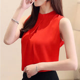 New Elegant Sleeveless Women's Shirts O-Neck Chiffon Blouse Pink Shirts Femininas Womens Clothes Blusas Mujer De Moda