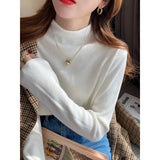 Collar Bottom Shirt Femininity In Autumn And Winter New Wool Long-Sleeved Knitted Shirt Solid Black