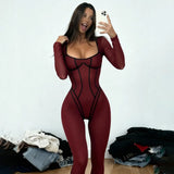 Yoga Style Long Sleeves Low Chest Sexy Tight Sleeves And High-Boose Sports Jumpsuits In Autumn And Winter