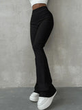 Stretchy Ribbed Flare Leg Pants-Outfit