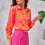 Breasted Long Sleeve Blouse Temperament Turn Down Collar Loose Shirt Spring Flower Print Tops Elegant Blusas Mujer