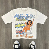 Loose Y2k Top Happy Hip Hop Print Short-Sleeved Goth T-Shirt Lovers' Sweatshirt Men's Wear-Outfit