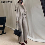 Winter 3 Pieces Sweater Set Women Half Turtleneck Vest & O-neck Pullovers & Lace-up Loose Pants 2020 Female Knitted