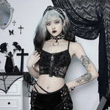 Summer New Dark Lace Lace Suede Jacquard Sexy Hot Girl Sling Top Girl-Outfit