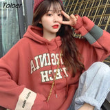Korean Fashion Green Blue Women's Sweatshirt New Loose Letter Embroidery Tracksuit Winter Fleece Hoodies Female Warm