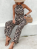Leopard-Print Sleeveless Leopard Print Women's Broad Leg Trousers