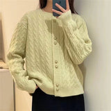 Version Of Retro Twist Round Neck Knitted Cardigan Women's New Lazy Gentle Style Simple Soft Waxy Sweater Jacket-Outfit