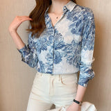 printing ladies shirts Women's chiffon Blouses 2021 Spring Autumn Long Sleeve Shirts Tops Blusas
