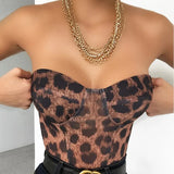 Leopard Print Sexy Strapless Crop Top Party Club Women Tops Off Shoulder Zipper Bustier Tube Tops New