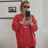 Logo Flocking Graphic Sweatshirts Woman Autumn Winter Cozy Cotton Pullover Femme Casual Vintage Rock Hoodie