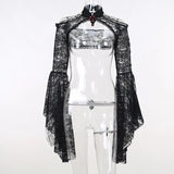 Dark Wind New Horn Sleeve Collar Lace Splicing Open Shoulder Temperament Leisure All Kinds Of Jackets-Outfit