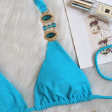 Toloer New Swimsuit Crystal Diamond Swimsuit Sexy Swimsuit Solid Color Strap Metal Chain Accessories