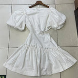 Hollow Out Sexy Dress For Women Skew Collar Puff Sleeve High Waist Mini Summer Dresses Female Fashion New