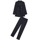 New Elegant Office Work Wear Pant Suits OL 2 Piece Sets Solid Blazer Jacket & Trousers Suit Set