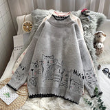 Women Sweaters Winter Thick Cartoon Knitted Jacquard Pullovers Female O Neck Long Sleve Preppy Style Sueter