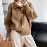Neck Thicken Single Breasted Sweater Coat Brown Beige Black Women's Autumn Long Sleeve Knitted