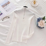 Solid Zipper Pullover Sweater Knitted Autumn and Winter 2022 Long Sleeve Pull Femme Slim Jumper Women Sweaters Tops