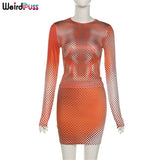 Puss Dots Sexy Print Autumn Women 2 Piece Set Stretchy Long Sleeve Crop Top+Skirt 2021 Fashion Streetwear Matching