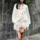 Sweet Dress Women's Spring 2025 New Flowers Spliced High-End Feeling With Lantern Sleeves Short