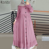 Casual Solid Puff Sleeve Ladies Kaftan Sundress ZANZEA Vintage Chiffon Dress Women 2023 Spring Ruffle Maxi Vestidos 425-1-Outfit