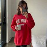 Logo Flocking Graphic Sweatshirts Woman Autumn Winter Cozy Cotton Pullover Femme Casual Vintage Rock Hoodie