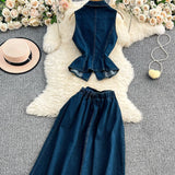 Age-Down Suit Women's Summer Ripe Wind Folded Back Cowboy Top + High Waist Thin