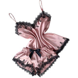 Pajamas Set Home Suit Top And Shorts Sexy V-Neck Sleeveless Satin Lace Sleepwear Pijama Home Clothes For Women