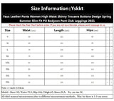 Faux Leather Pants Women High Waist Skinny Trousers Buttons Design Spring Summer Slim Fit PU Bodycon Pant Club Leggings