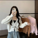 Mink Velvet Soft Waxy Knitted Cardigan Temperament Two Buttons 2024 Autumn And Winter New Short Sweater Coat Woman-Outfit