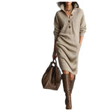 New Autumn Casual Button Collar Loose Straight Knitted Long Sweater